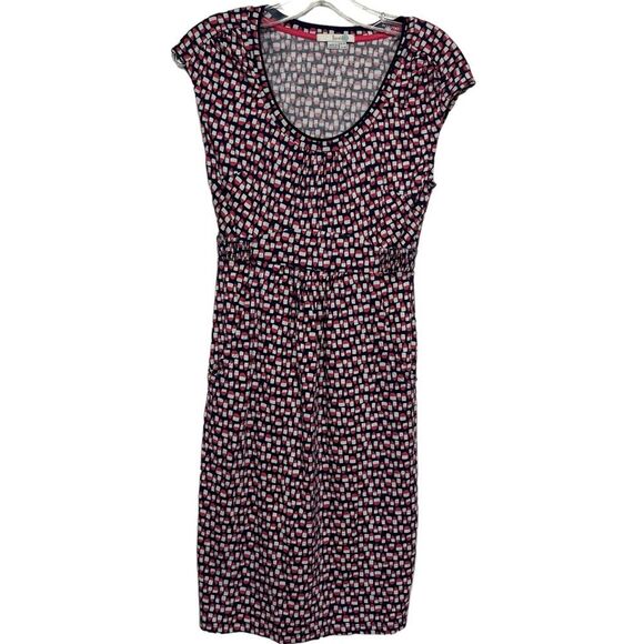 Boden WH761 Pink & Blue Weekend Jersey Midi Dress Pockets Cotton Modal Comfy - Picture 2 of 10